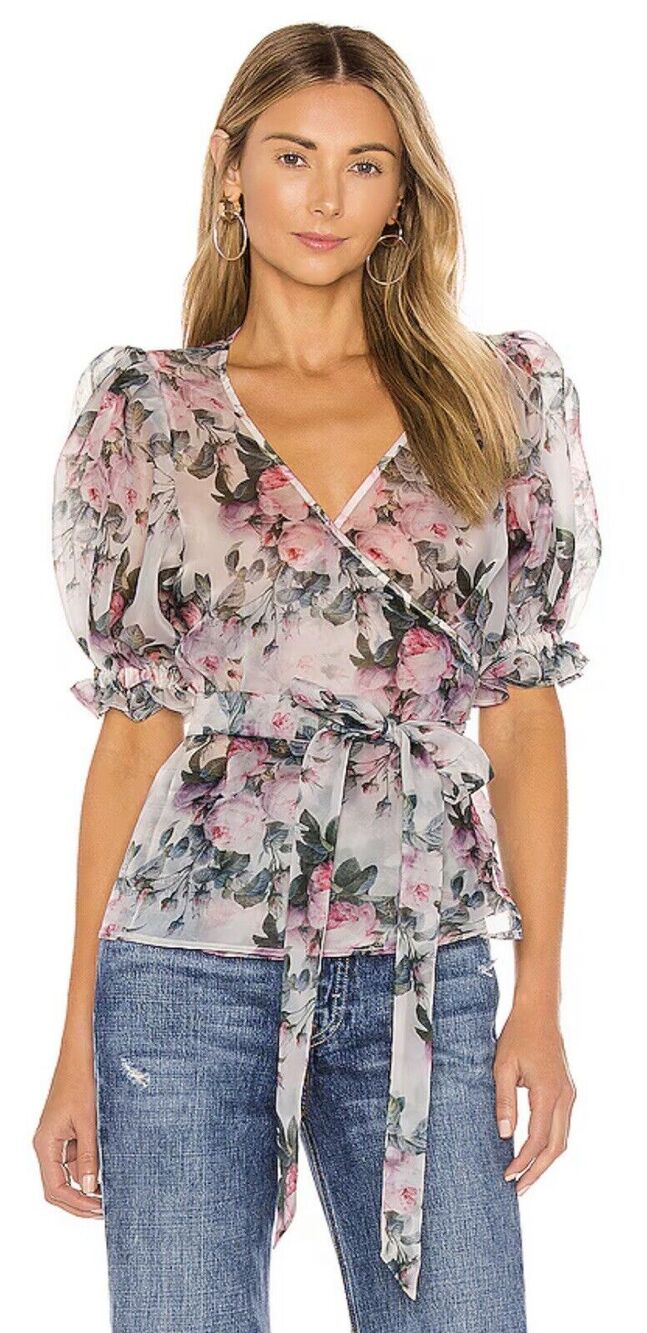 Selkie Top cloud 9 sheer Organza Rose Garden Link White party blouse Puff S